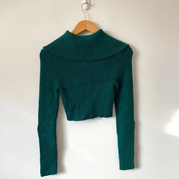 Zara Polo Collared Ribbed Snap Button  Knit Long Sleeve Sweater Shirt Green Sz S - Picture 6 of 8
